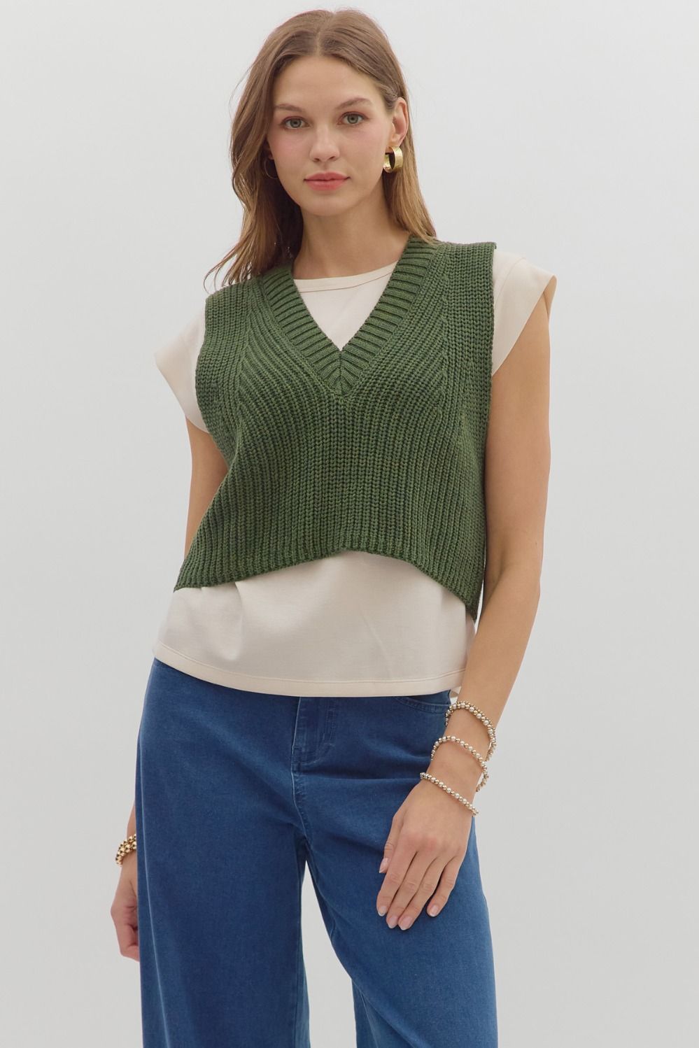 Twofer V-neck Cap Sleeve Sweater