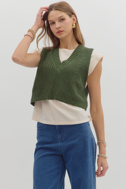 Twofer V-neck Cap Sleeve Sweater