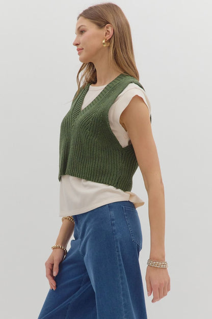 Twofer V-neck Cap Sleeve Sweater