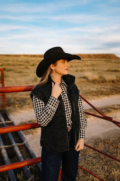 Howdy Hanny Quilted Black Vest for Women