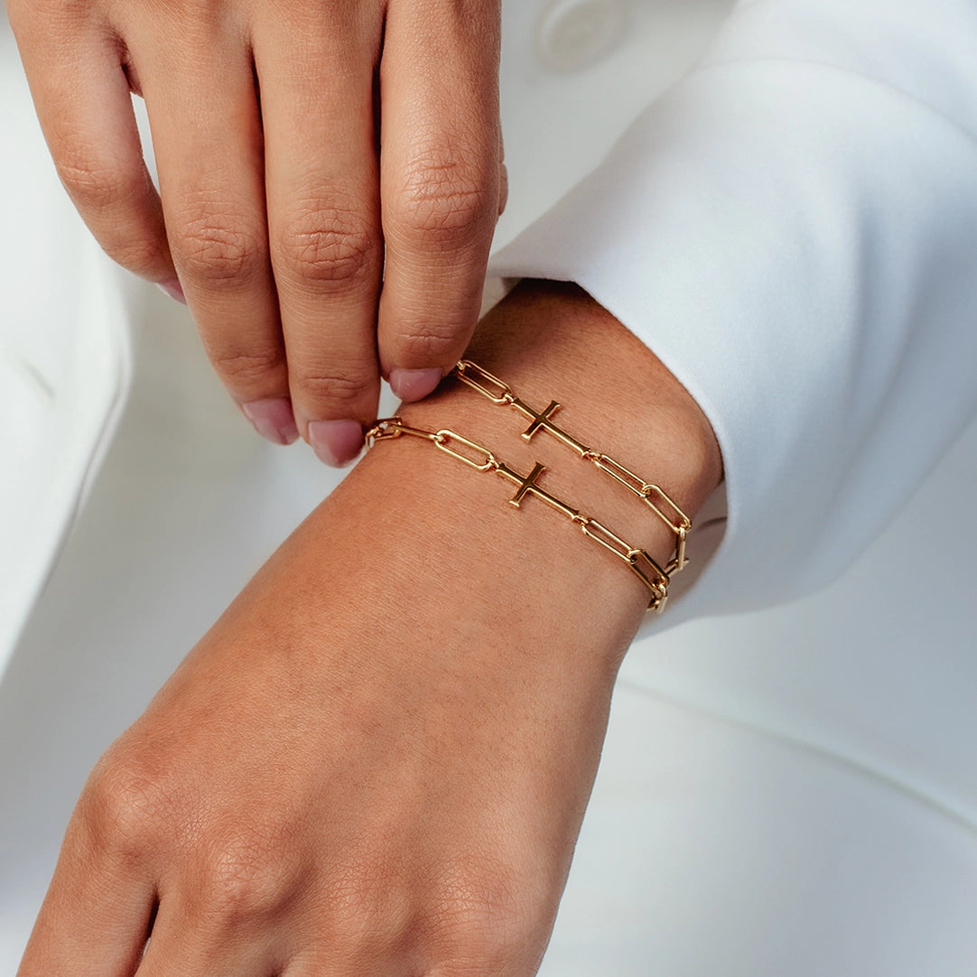 Gold Chain Breaker Cross Bracelet