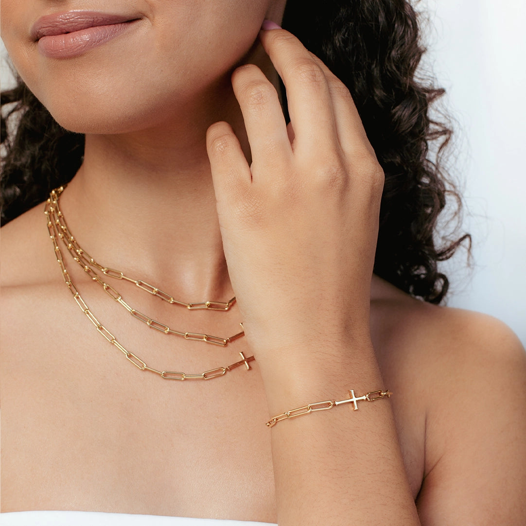 Gold Chain Breaker Cross Bracelet