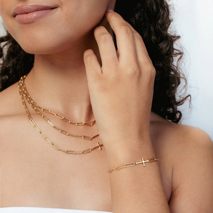 Gold Chain Breaker Cross Bracelet