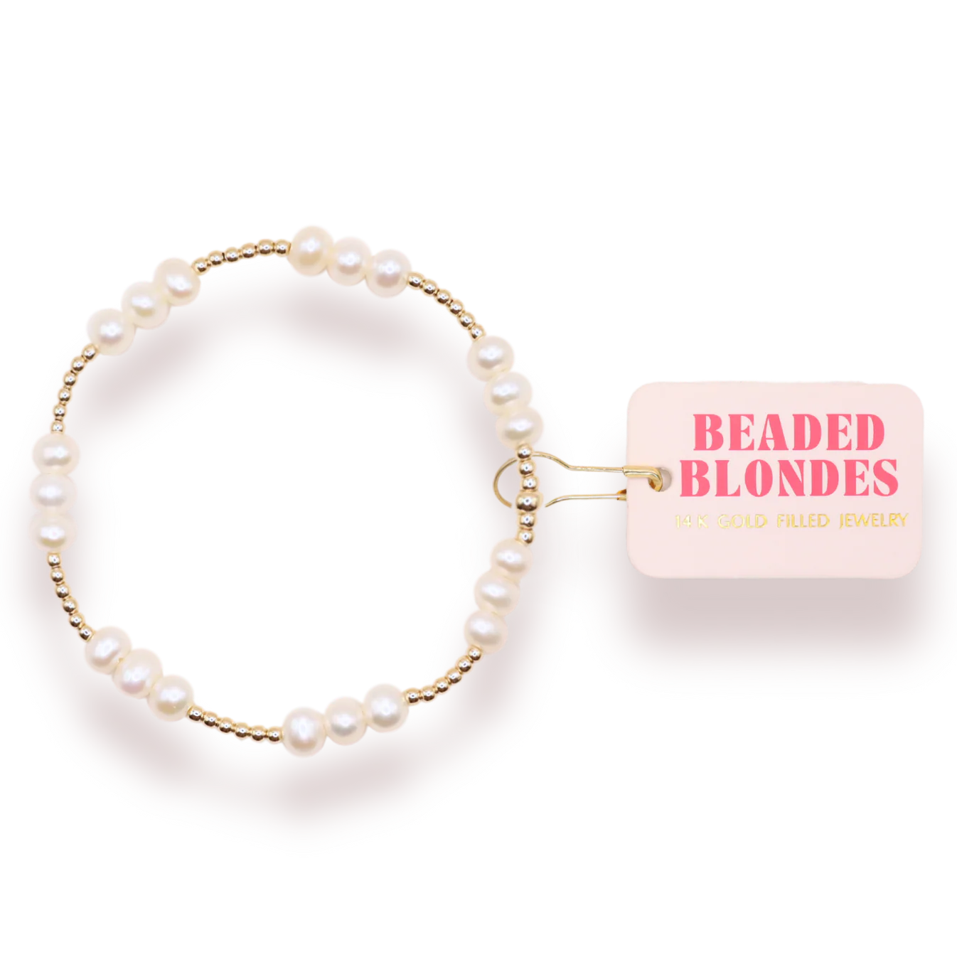 Beaded Blondes ILY Coastal Pearl Bracelet – Gold Stretch Bracelet for Women