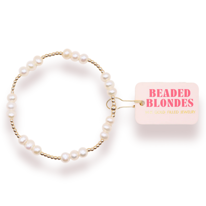 Beaded Blondes ILY Coastal Pearl Bracelet – Gold Stretch Bracelet for Women