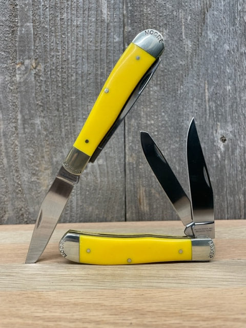 Moore Maker - 4 1/8" Yellow Delrin Trapper Pocket Knife