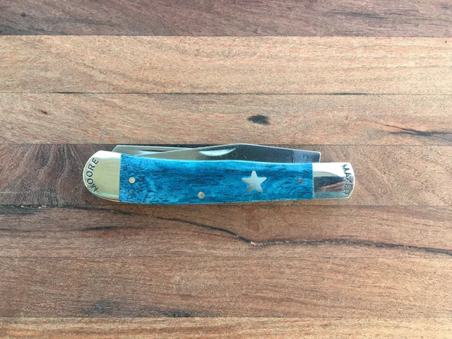 Moore Maker - 4 1/8" Blue Bone Trapper Pocket Knife