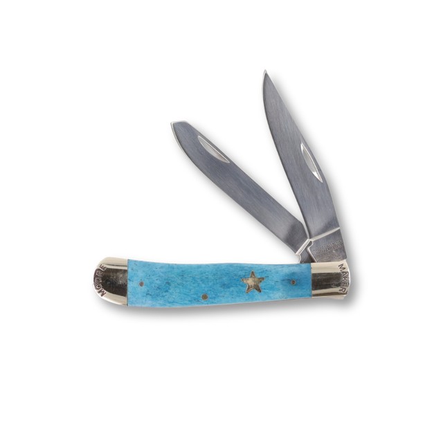Moore Maker - 4 1/8" Blue Bone Trapper Pocket Knife