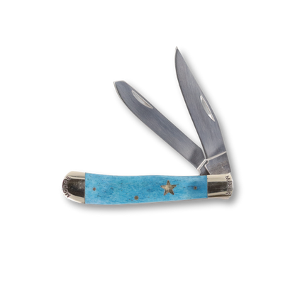 Moore Maker - 4 1/8" Blue Bone Trapper Pocket Knife