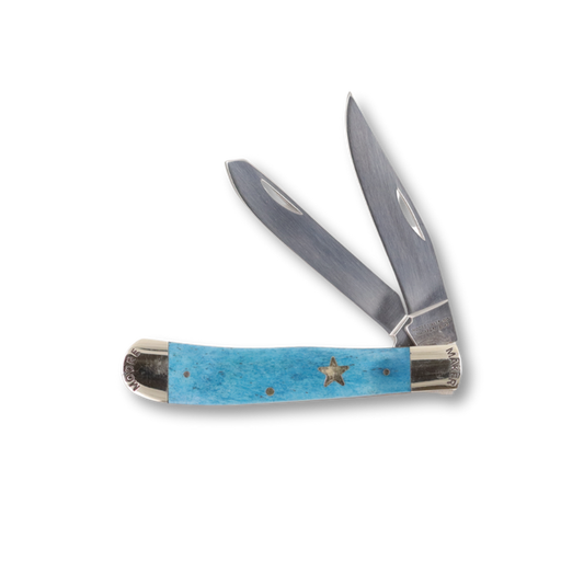 Moore Maker - 4 1/8" Blue Bone Trapper Pocket Knife